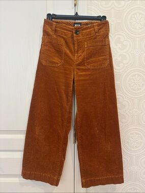 Maeve Wide Leg Corduroy Pants in Rich Rust